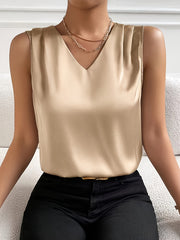 Casual V Neck Sleeveless Silk Top For Summer Women - DIANASILK