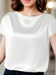 Casual Crew Neck Short Sleeve Silk Top Women's Clothing - DIANASILK