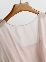 100% Silk Round Neck Soft Crystal-Trim Waist Cinching Maxi Dress