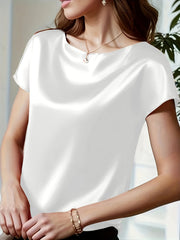 Casual Crew Neck Short Sleeve Silk Top Women's Clothing - DIANASILK