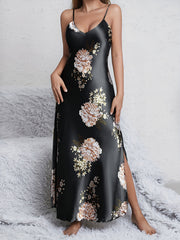 V-Neck 100% Silk Women's Sleepwear Pajamas Floral Print Nightwear - DIANASILK