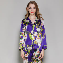 Ensemble de pyjamas en soie imprimé à fleurs en soie de mûrier 100% pour femmes
