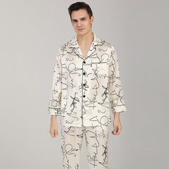 100% de seda de pijama de manga larga seda de seda blanca