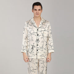 100% de seda de pijama de manga larga seda de seda blanca