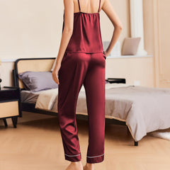 Ensemble pyjama camisole en soie pour femmes, vêtements de nuit en soie
