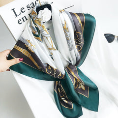 35''X35'' Luxury Floral Printed Silk Square Scarf - DIANASILK