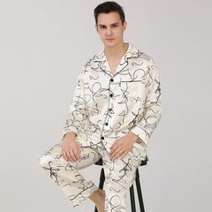 100% de seda de pijama de manga larga seda de seda blanca