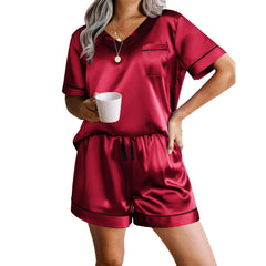 Ensemble pyjama court en soie à col en V 100 % mûrier