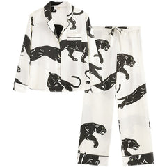 Luxury Panther printed Silk Pajama Set Long Silk Sleepwear