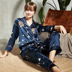 Printed Women Silk Pajamas Long Sleeve Silk Pajama Set - DIANASILK