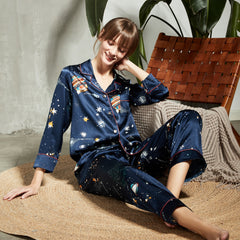 Printed Women Silk Pajamas Long Sleeve Silk Pajama Set - DIANASILK