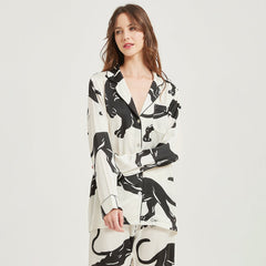 Luxury Panther printed Silk Pajama Set Long Silk Sleepwear