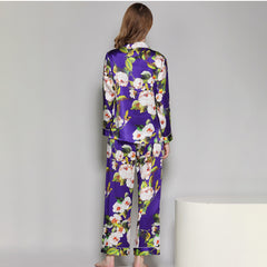 Ensemble de pyjamas en soie imprimé à fleurs en soie de mûrier 100% pour femmes