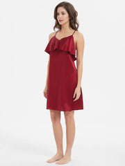 22 Momme Blackless Ruffled Silk Slip Nightgown - DIANASILK