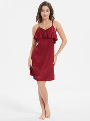 22 Momme Blackless Ruffled Silk Slip Nightgown - DIANASILK