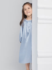 Round Neck Long Sleeve Silk Nightgown For Girls - DIANASILK