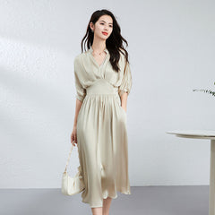 V-Neck Elegant Women's Summer Silk Maxi Dress with Pockets - DIANASILK