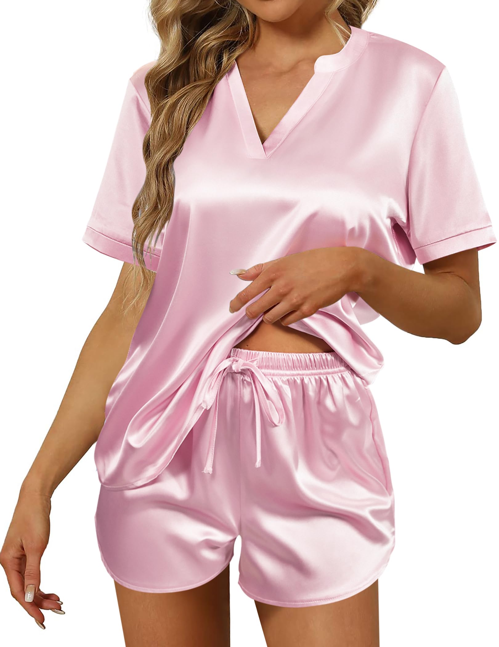 V Neck Silk Two Piece Pajamas Set Women Silk Sleepwear Set - DIANASILK