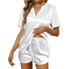 V Neck Silk Two Piece Pajamas Set Women Silk Sleepwear Set - DIANASILK