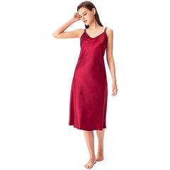 Adjustable Wide Straps Classic V Neck Silk Nightgown - DIANASILK