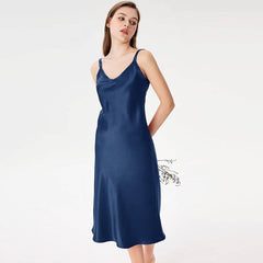 Adjustable Wide Straps Classic V Neck Silk Nightgown - DIANASILK