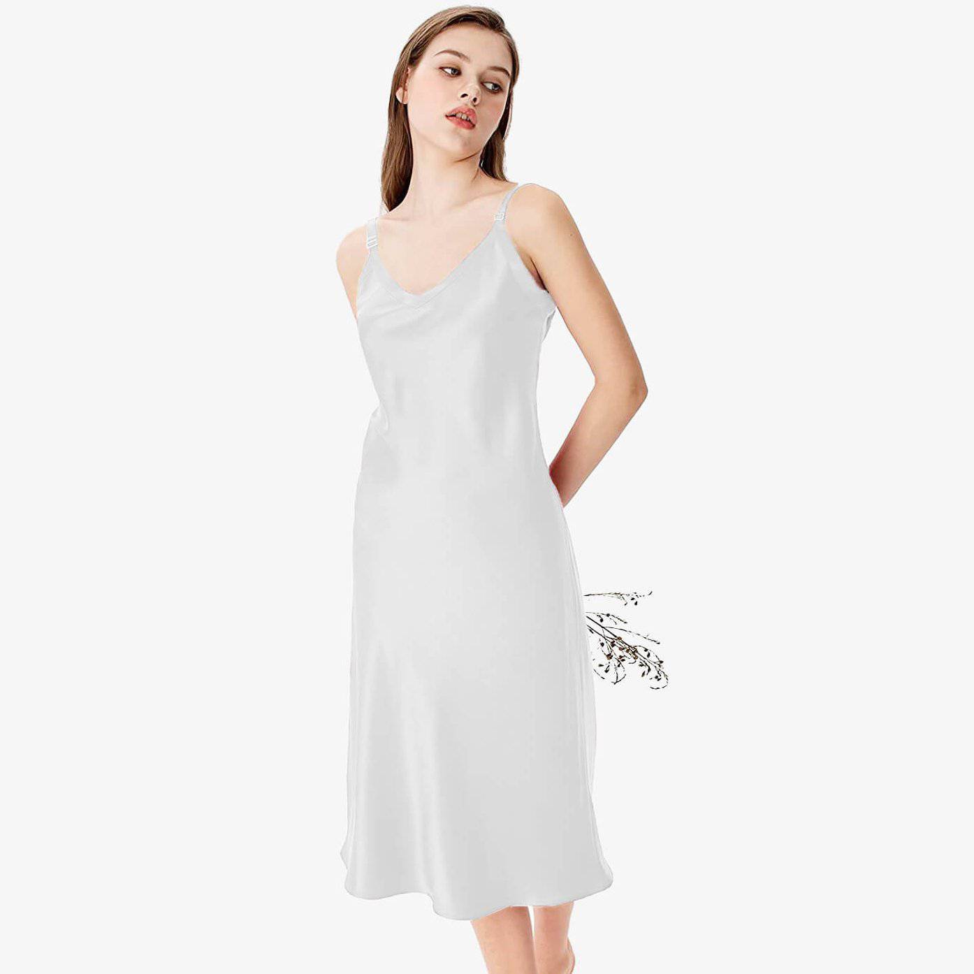 Adjustable Wide Straps Classic V Neck Silk Nightgown - DIANASILK