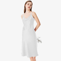 Adjustable Wide Straps Classic V Neck Silk Nightgown - DIANASILK