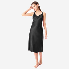 Adjustable Wide Straps Classic V Neck Silk Nightgown - DIANASILK