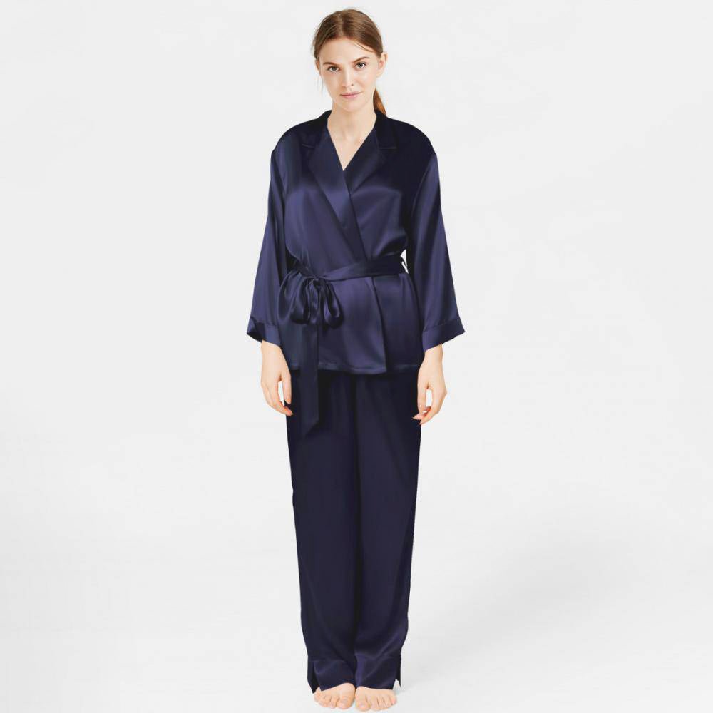 Classic Long Sleeve Silk Sleepwear Silk Robe and Pajama Set - DIANASILK