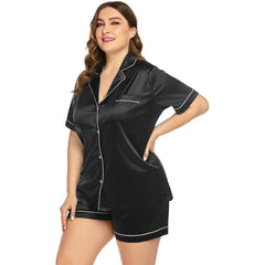 Women's Plus Size Silk Pajama Set Short Silk Sleepwear