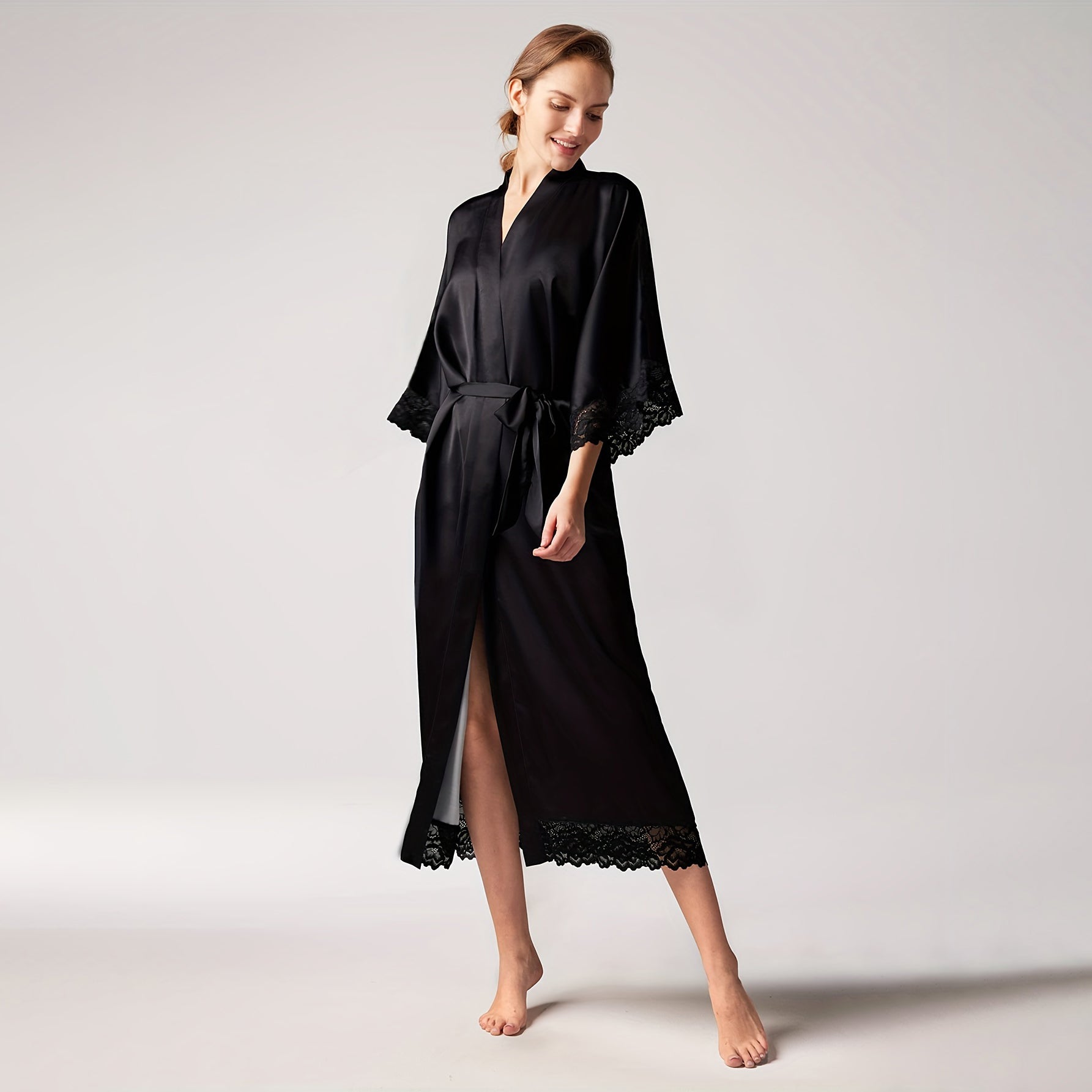 100% pure Silk Kimono Robe with lace Silk Bridesmaid Robes - DIANASILK