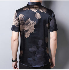 Luxury 100% Silk Floral Printed Design Short Sleeve Shirt for Men