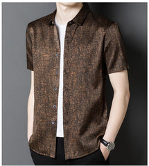 Luxury Soft 100% Silk Men’s Shirt Short Sleeve Textured Silk Top