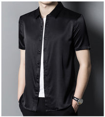 Simple Solid Color 100% Silk Men’s Short-Sleeve Shirt Office Silk Top