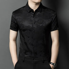 100% Silk Men’s Short-Sleeve Casual & Office Style Jacquard Shirt