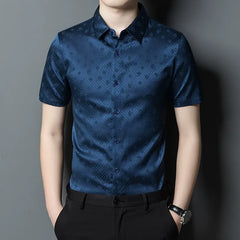 Classic Collar Men’s 100% Silk Jacquard Slim Fit Shirt