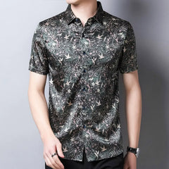 100% Silk Men’s Floral Print Luxury Botanical Button-Down Shirt