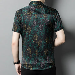 Men’s 100% Silk Floral-Pattern Short-Sleeve Slim Fit Luxury Shirt