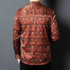 Men’s 100% Silk Paisley Print Button-Up Long Sleeve Designer Shirt