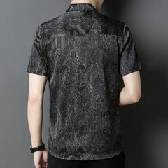 Elegant Patterned Short Sleeve 100% Mulberry Silk Men’s Shirt