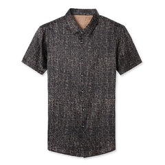 Classic Men’s 100% Silk Black Cracked-Marble Button-Front Shirt