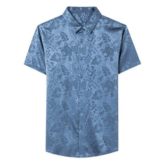 Modern Button-down Men’s Jacquard Patterned 100% Silk Shirt