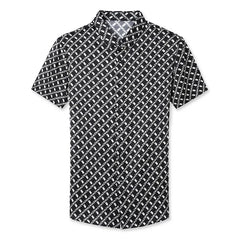 Men’s 100% Silk Geometric Black-and-white Pattern Causal Shirt