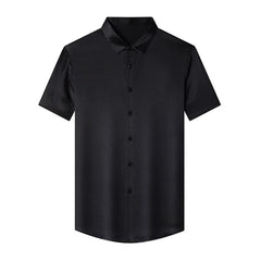Simple Solid Color 100% Silk Men’s Short-Sleeve Shirt Office Silk Top
