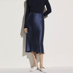 Bias-Cut Minimalist Elegance Silk Midi Skirts For Women - DIANASILK