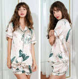 Flower Short Silk Pajamas For Women Mulberry Silk Pjamas Shorts Set Quality Ladies Silk Pajamas