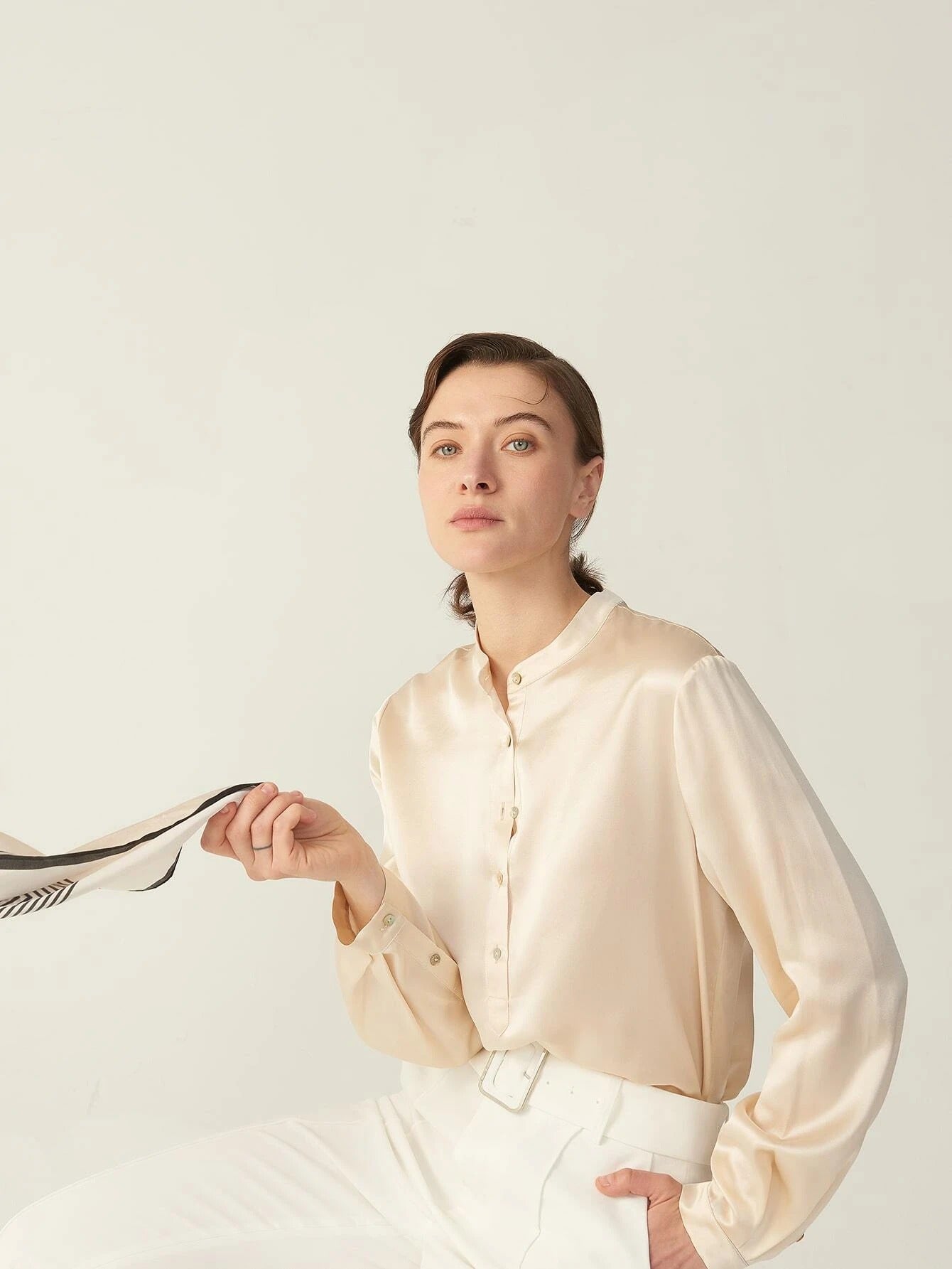 100% Mulberry Silk Top Long Sleeve Silk Blouse For Women - DIANASILK