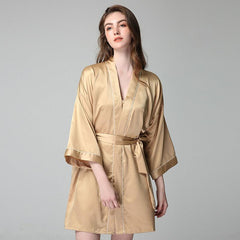 100% Silk V Neck Bridal Short Silk Robes With White Trim Soft Nightwear (multi-colors) - DIANASILK