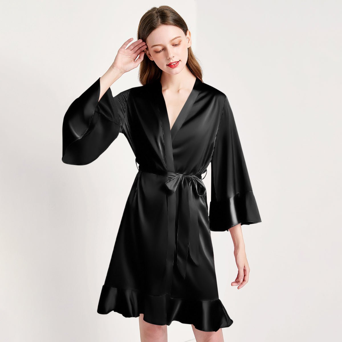 Solid Color For Women 100% Pure Silk Bathrobe With Belt - DIANASILK