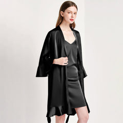 Solid Color For Women 100% Pure Silk Bathrobe With Belt - DIANASILK